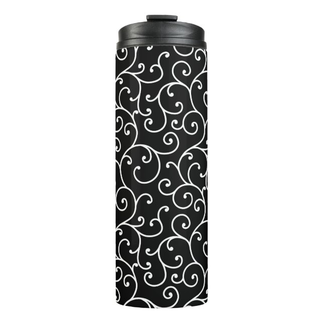 Garrafa Térmica Design de rolagem uniforme em preto e branco (Frente)