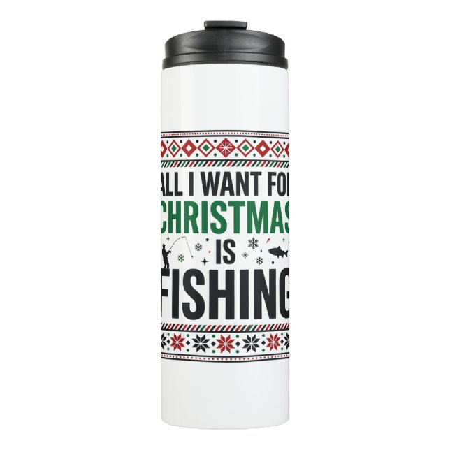 Garrafa Térmica Design de Suéter Feio de Pesca de Natal (Frente)