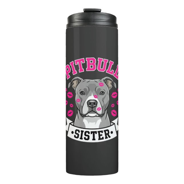 Garrafa Térmica Design de Vetor de Amante de Cachorro Irmã Pitbull (Frente)