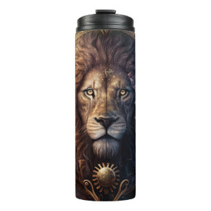 Garrafa Térmica Design em Aquarela do Signo de Leão do Zodíaco