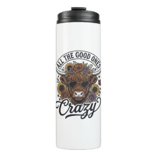 Garrafa Térmica Design Floral Louco Citação Vintage Vaca das Terra