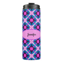 Garrafa Térmica Design geométrico em rosa, roxo e azul -