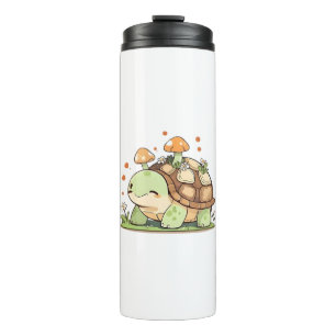 Garrafa Térmica Design Kawaii Cottagecore de Tartaruga Florestal F