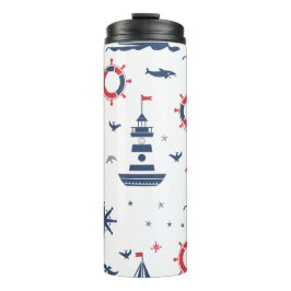 Garrafa Térmica Design náutica azul, branco e vermelho