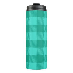 Garrafa Térmica Design Xadrez Gingham Azul-Verde e Turquesa