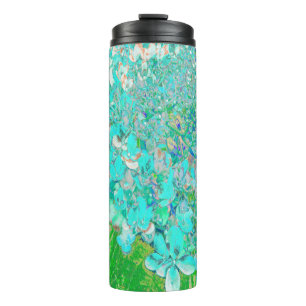 Garrafa Térmica Detalhe de Aqua Elegante e Hydrangea de luz verde