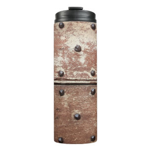 Garrafa Térmica Detalhe de uma velha porta de barba pintada com me