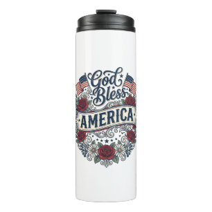 Garrafa Térmica Deus Abençoe a América Floral Patriótica Vintage