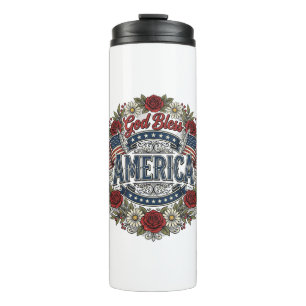 Garrafa Térmica Deus Abençoe a América Floral Patriótico Vintage
