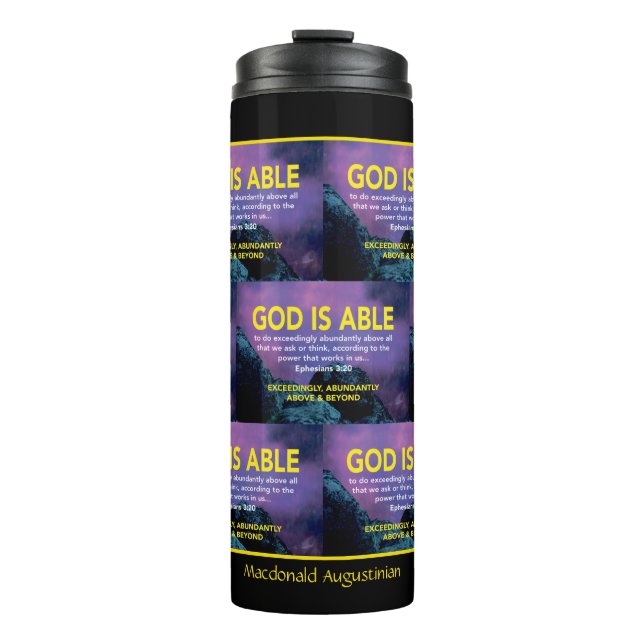 Garrafa Térmica DEUS É CAPAZ Efesianos 3:20 Escritura Personalizad (Frente)