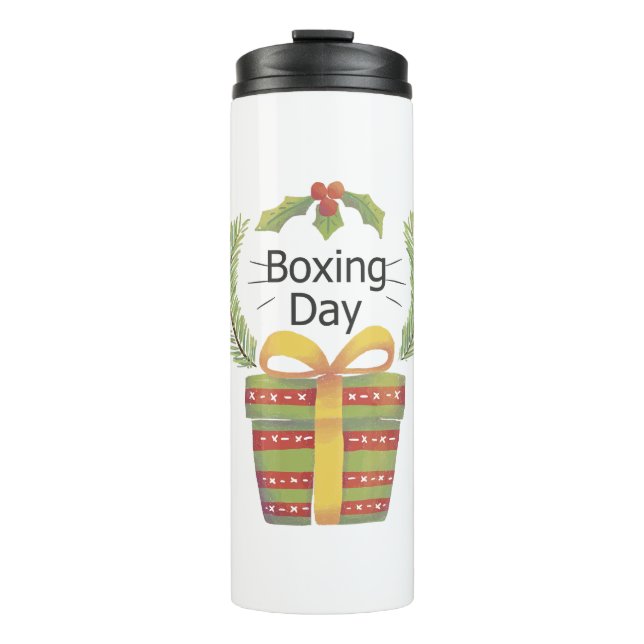 Garrafa Térmica dia de boxe de natal Holly (Frente)