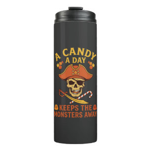 Garrafa Térmica Dia de Doces Halloween Pirata Caveira Bengala