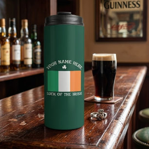 Garrafa Térmica Dia de São Patrício Bandeira da Irlanda Nome Perso
