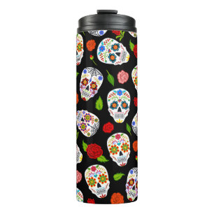 Garrafa Térmica Dia Los Muertos: padrão de crânios de açúcar.