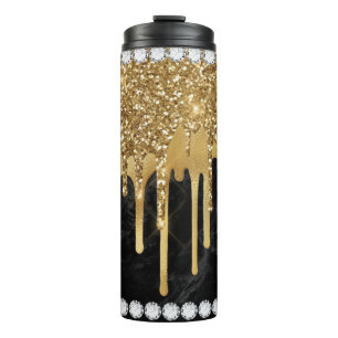 Garrafa Térmica Diamante de gota Dourada e Tumbler térmico Dourado