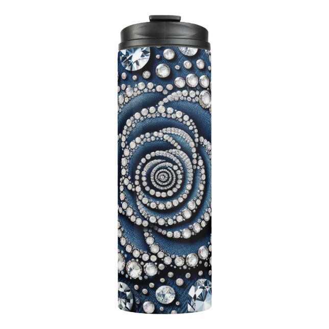 Garrafa Térmica Diamante Rosa e Brilho Glamour de Jeans (Frente)