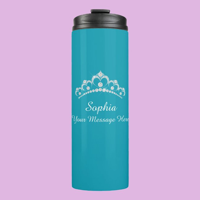 Garrafa Térmica Diamond Crown, Name, Your Message, Teal (Criador carregado)