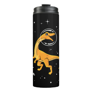 Garrafa Térmica Dinos De Velociraptor Amarelo E Laranja No Espaço