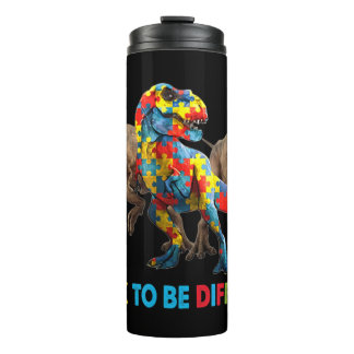 Garrafa Térmica Dinosaur Autism Awareness design features a dinosa