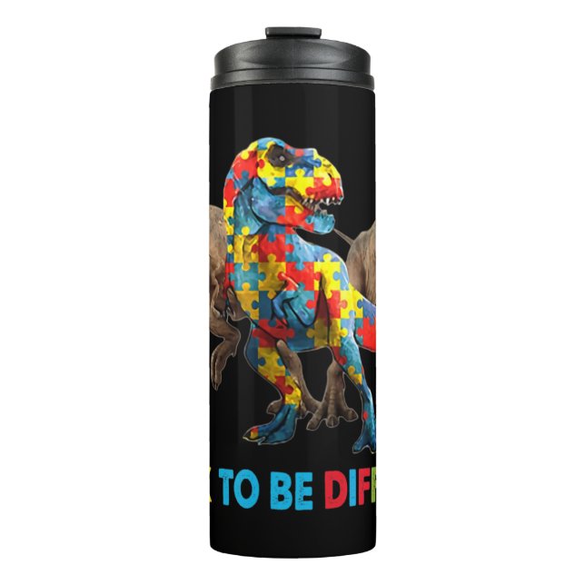 Garrafa Térmica Dinosaur Autism Awareness design features a dinosa (Frente)