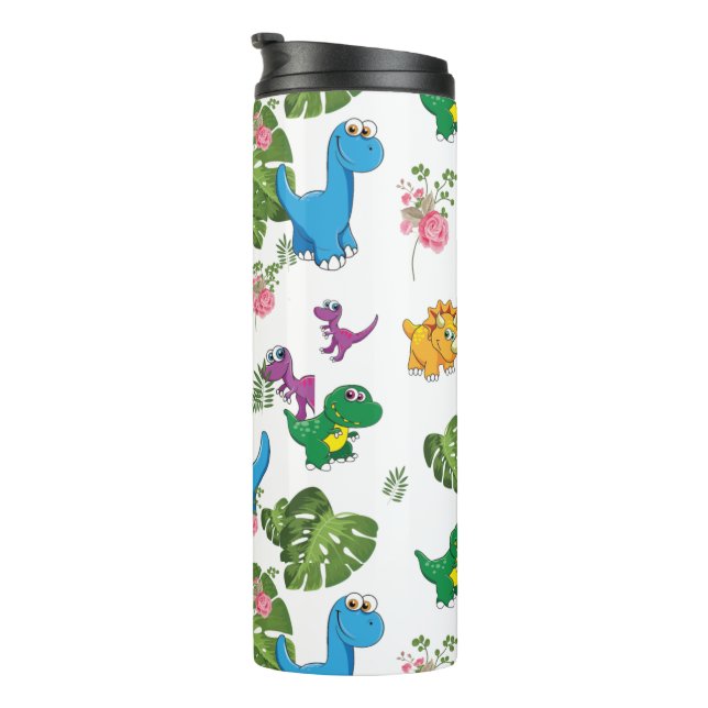 Garrafa Térmica Dinossauro engraçado, folhas (Rotação à direita)
