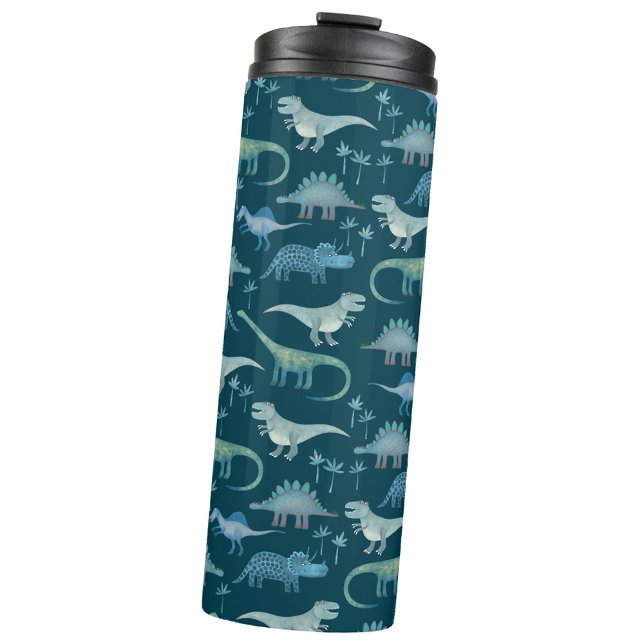 Garrafa Térmica Dinossauro Padrão Verde Teal (Fun dinosaur pattern thermal tumbler
)