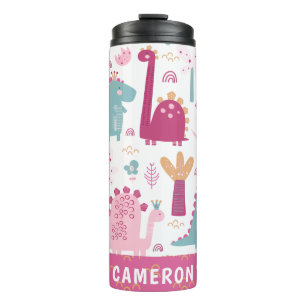 Garrafa Térmica Dinossauros cor-de-rosa personalizados