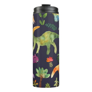 Garrafa Térmica Dinossauros Florais: Design de Tecido de de Aquare