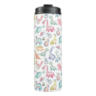 Garrafa Térmica Dinossauros lindos, padrão de aquarela infantil.