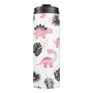 Garrafa Térmica Dinossauros Rosa: Padrão Para Crianças Bonitas.