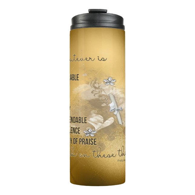 Garrafa Térmica Diploma, Gems, Heart, Flowers, Philippians 4:8 (Frente)