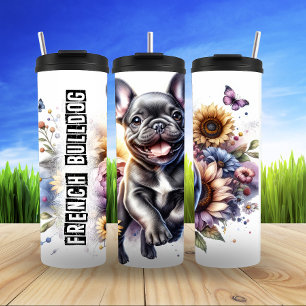 Garrafa Térmica Diversão Floral do Bulldog Francês