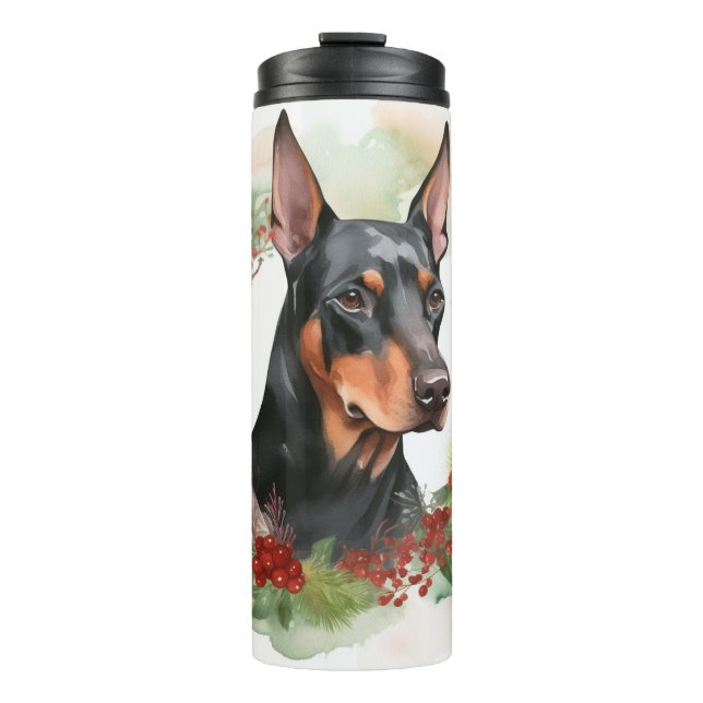 Garrafa Térmica Doberman Christmas Wreath Festivo Pup (Frente)