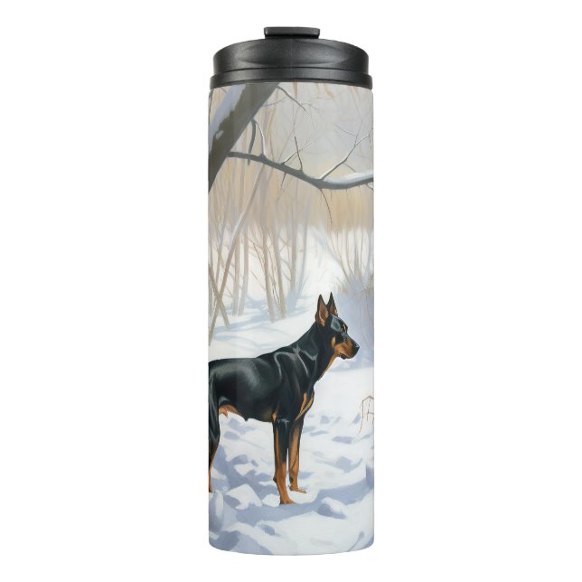 Garrafa Térmica Doberman Pinscher Deixe Nevar Natal (Frente)