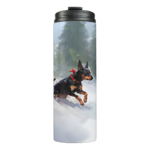 Garrafa Térmica Doberman Pinscher Natal neve inverno
