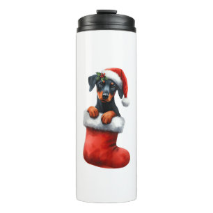 Garrafa Térmica Doberman Pinscher No Natal Santa Hat Xmas