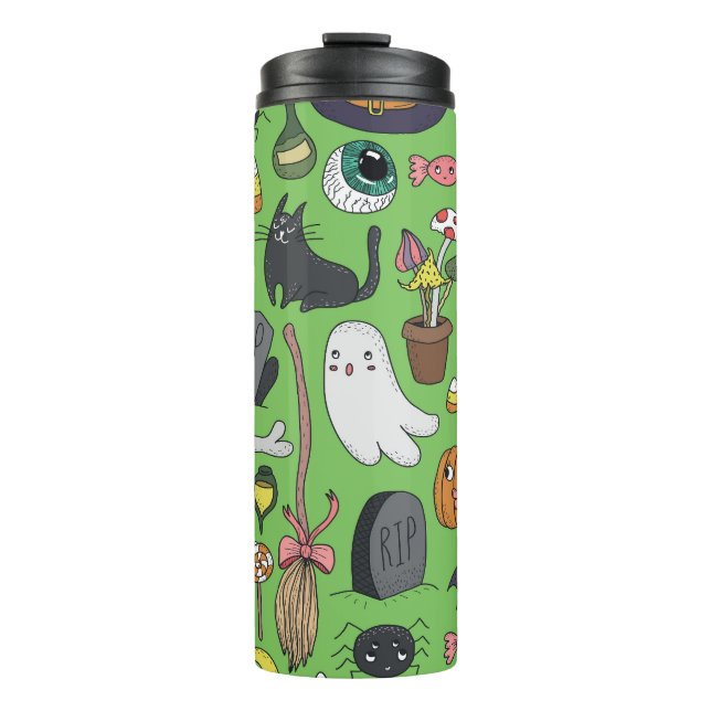 Garrafa Térmica Dodle Halloween: Conceito Bonito Sem Costura (Frente)
