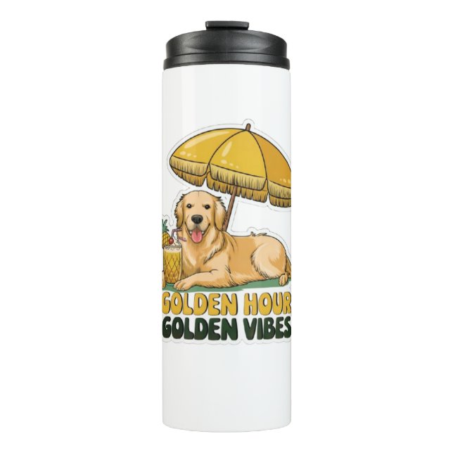 Garrafa Térmica Dog Beach Sticker | Ouro Retriever com Pina (Frente)