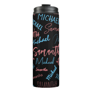 Garrafa Térmica Dois nomes casal padrão monograma rosa claro azul