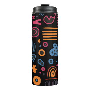 Garrafa Térmica Doodle Tribal Abstrato Neon Geométrico Preto