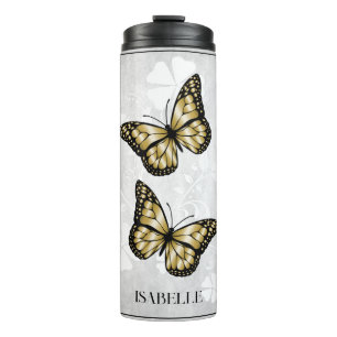 Garrafa Térmica Dourada borboleta Floral Personalizada Tumbler Tér
