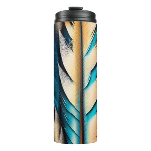 Garrafa Térmica Dourada e Teal Feather Art