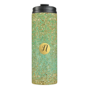 Garrafa Térmica Dourado Brilho Azul Turquesa Moderno Glamour Tendê