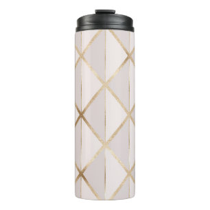 Garrafa Térmica Dourado brilho, padrão geométrico de rhombus.