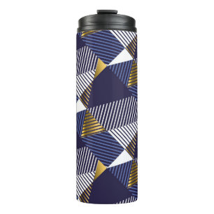 Garrafa Térmica Dourado luxo azul: padrão geométrico sem costura