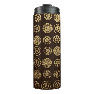 Garrafa Térmica Dourado Ouro, desenho manual com círculos. Abst