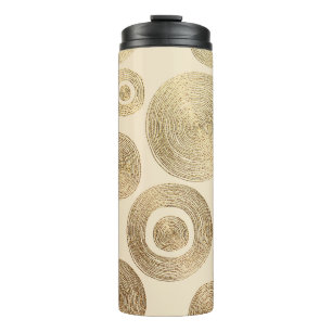 Garrafa Térmica Dourado Ouro, desenho manual com círculos. Abst