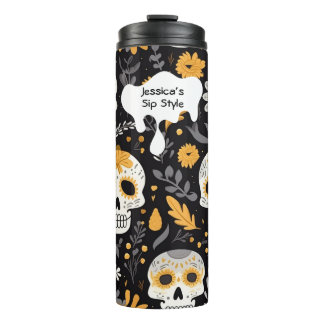 Garrafa Térmica Dourado preto moderno Personaliza o crânio do pres
