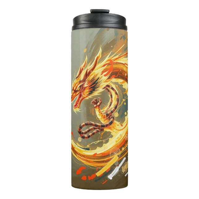 Garrafa Térmica Dragão Amarelo Dourado (Frente)