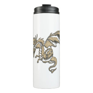 Garrafa Térmica Dragão Dourado em Branco